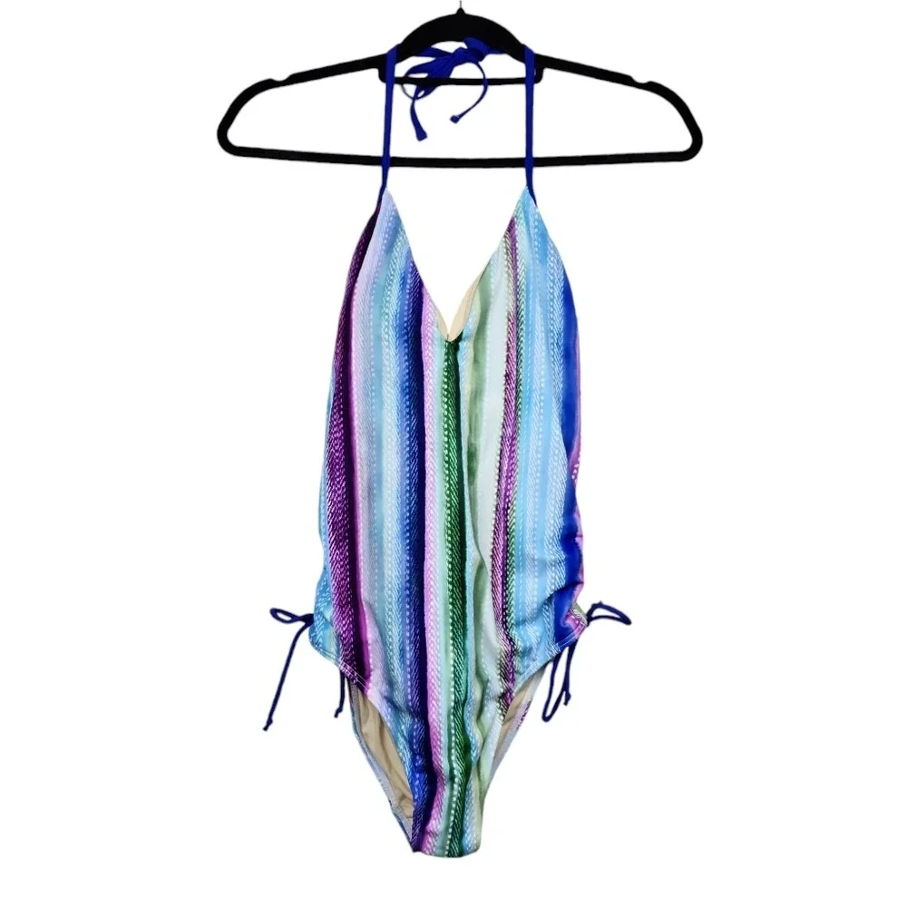 Swimsuits For All Womens Multicolor Halter Neck One Piece Swimsuit Size 4 NWT